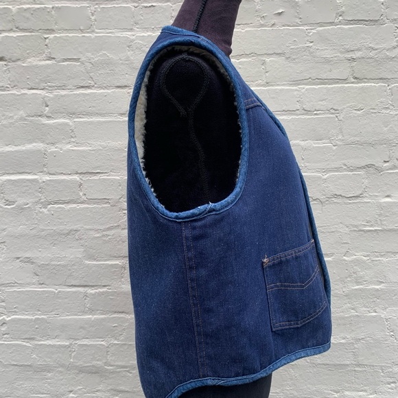VTG Roebucks Denim Vest w/ Sherpa lining Sz L - Picture 3 of 8